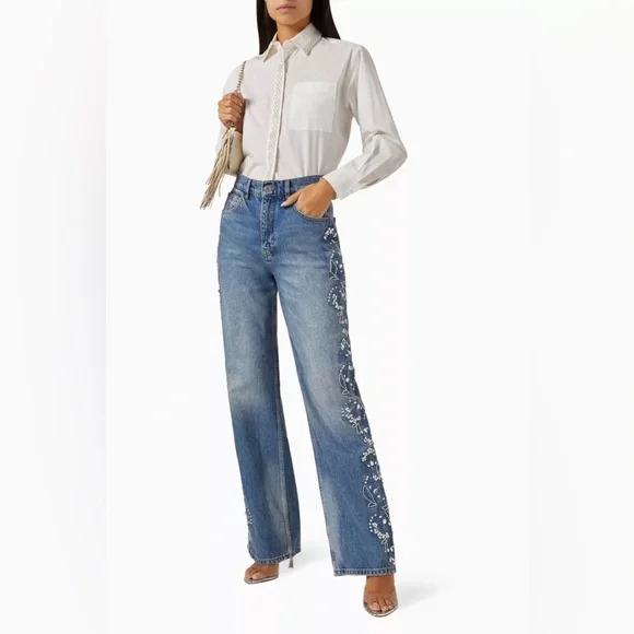 NWOT MAJE Bead-embellished Cropped Shirt in Cotton